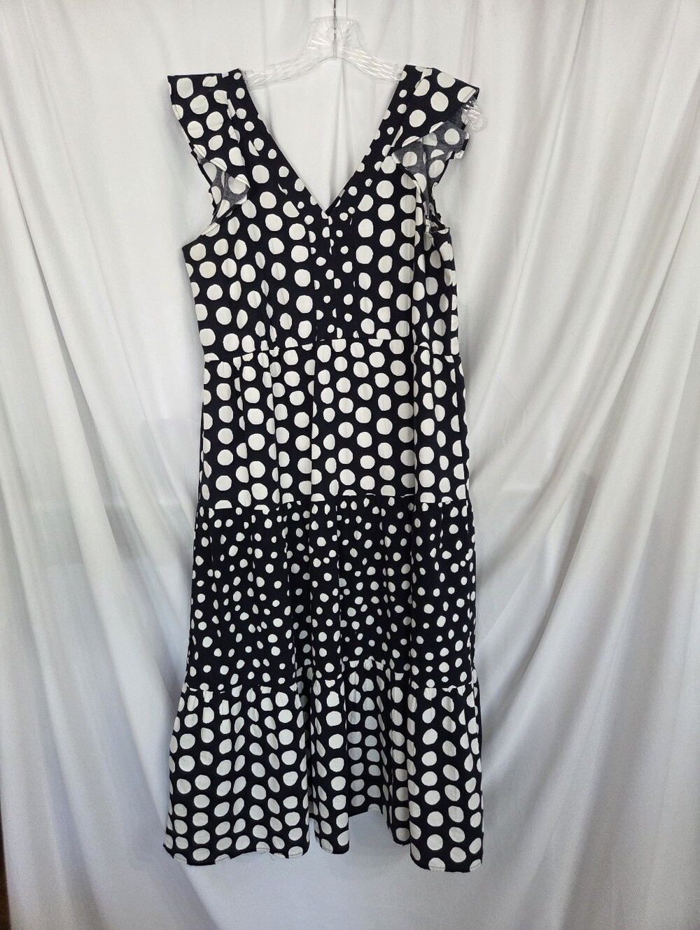 LOFT Navy/White Polka Dot Maxi Tired Dress Size S